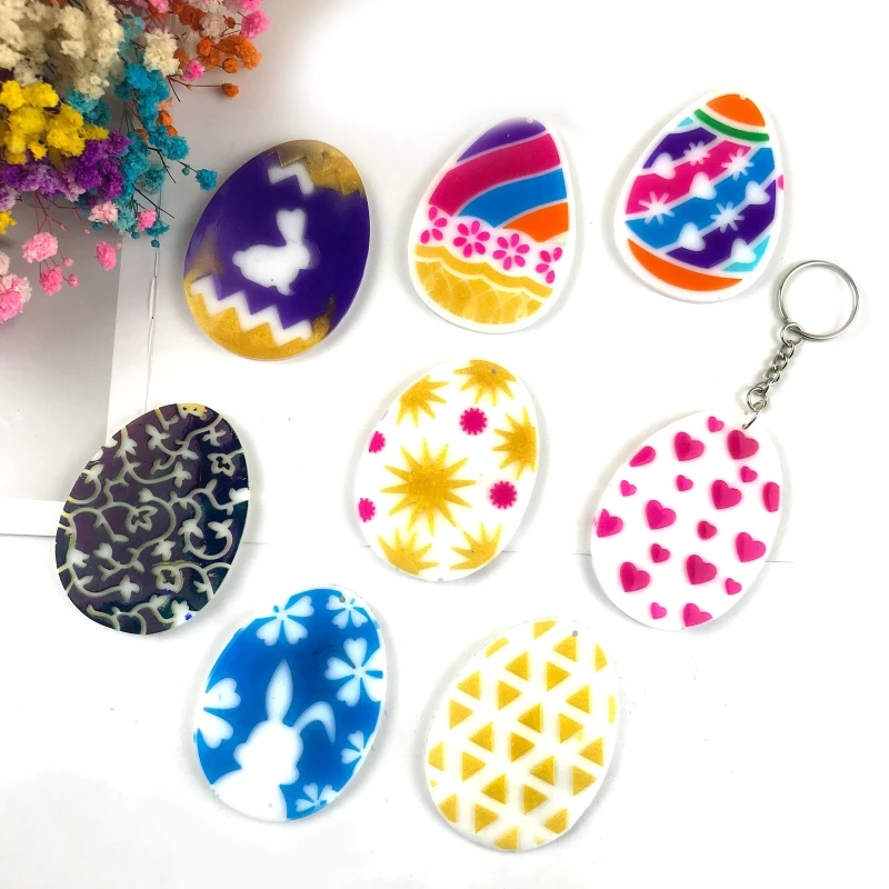 Shiny Glossy Silicone Molds Easter Egg Flowers Love Key Pendant Mold DIY Keychain Decoration Epoxy Resin Crafting Mold