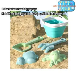 Beach Sand Play Water Set - Folding Bucket & Outdoor Toys (5pcs blue)
