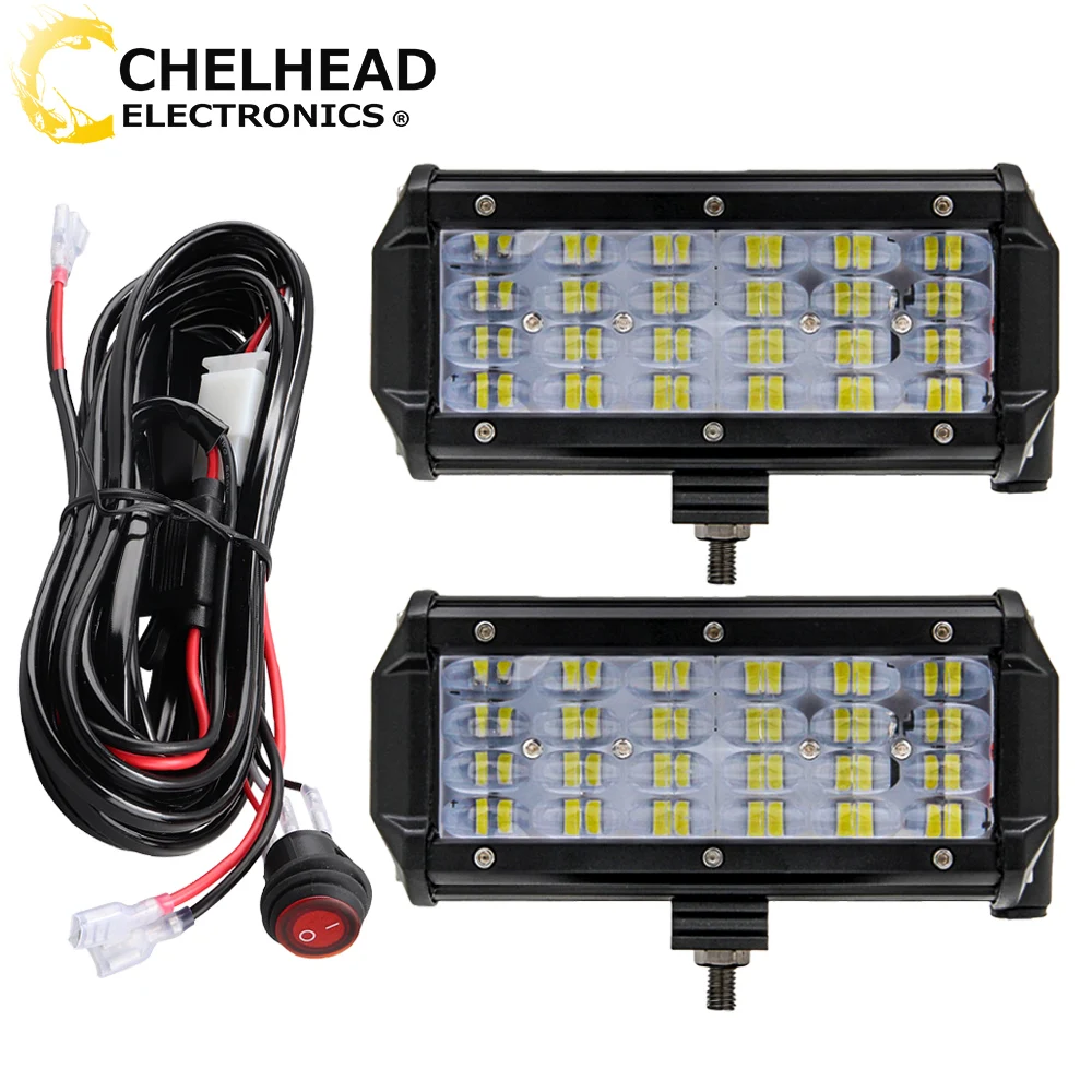 Car Work Bar Led Light Wire Harness Kit Guida Luci Ausiliarie Flood Beam 4 ''72W 7'' 144W Per Camion Bus Utv Suv 4X4 Offroad