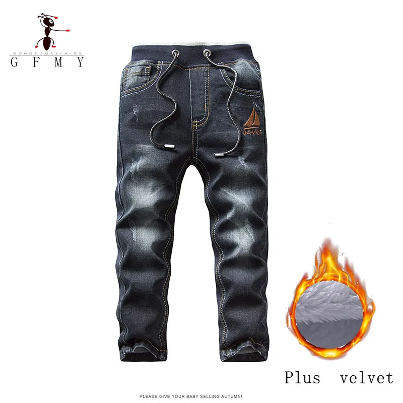 GFMY Brand Leisure Winter Black Plus Velvet Boys Jeans 3year -10 Years Keep warm Straight type Children's Pants 1905 kids pants,boys jeans