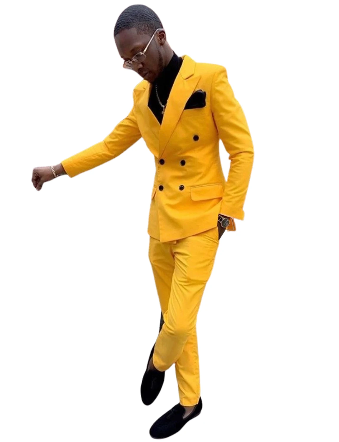 Slim Fit 2 Piece Men Wedding Suit Casual Groom Tuxedos Peak Lapel Double Breasted Blazer Business Suits Set(Jacket+Pants)