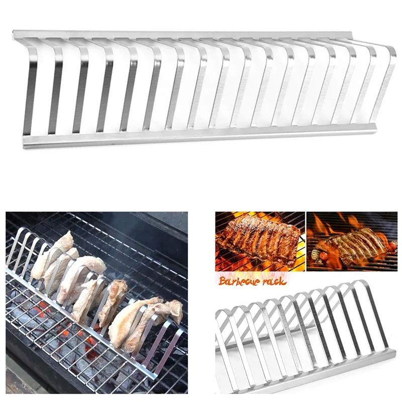 Stainless Steel Barbecue Grill Holder Smoking Rib Racks Grilling BBQ Outdoor Roasting Stand Picnic Utensil