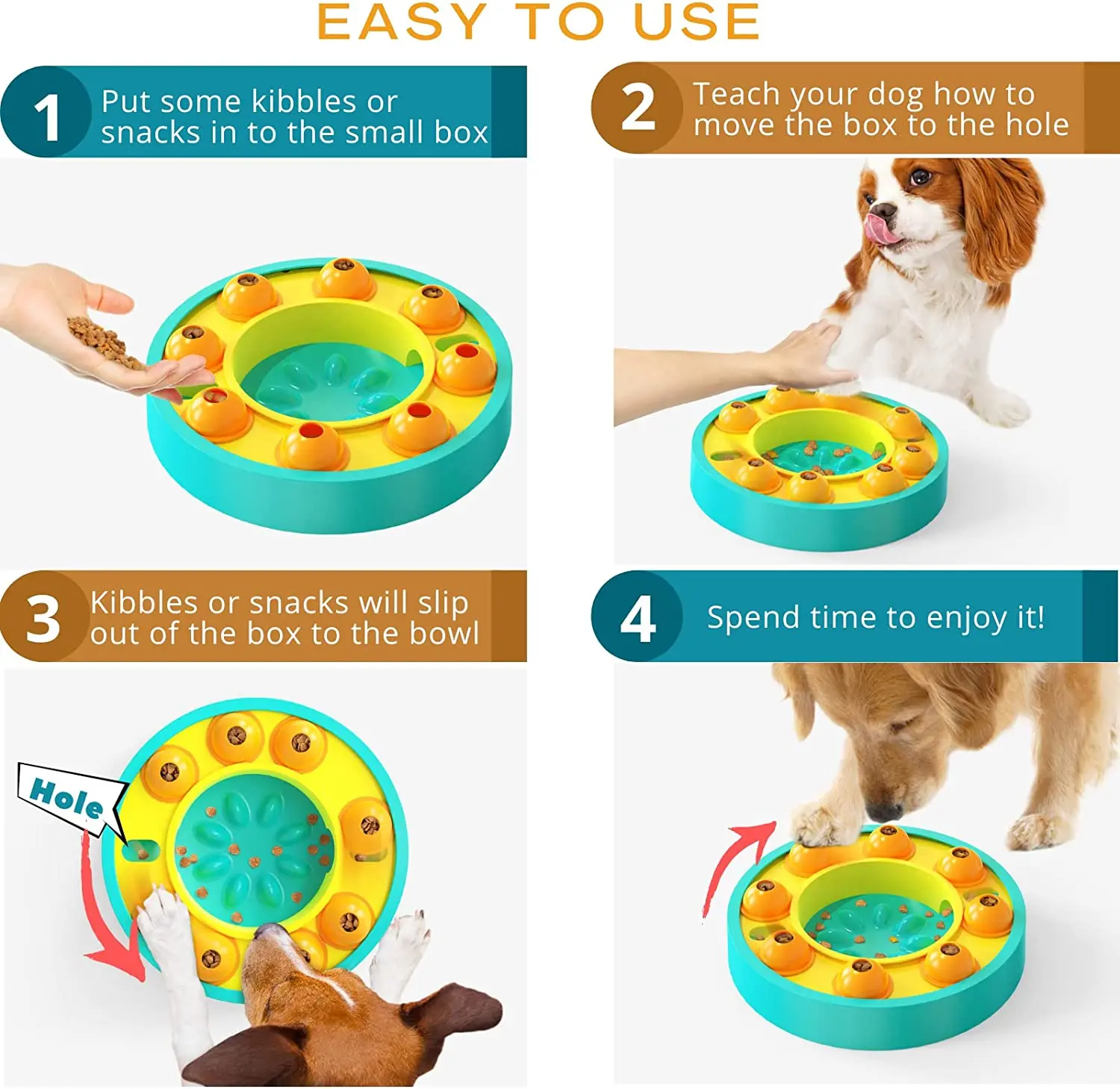 Dog Puzzle Toys Slow Feeder Bowl 2 in 1,Pet Push Slow Food Bowl,Smart Food  Dispenser,Puzzle Games, Interactive IQ Mental Training for Pet,Funny