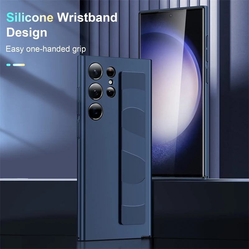【Design Skin】Scrunchy banding strap case Galaxy S25 ケース Luxury Plain Skin Friendly Hard Wristband Elastic Wrist