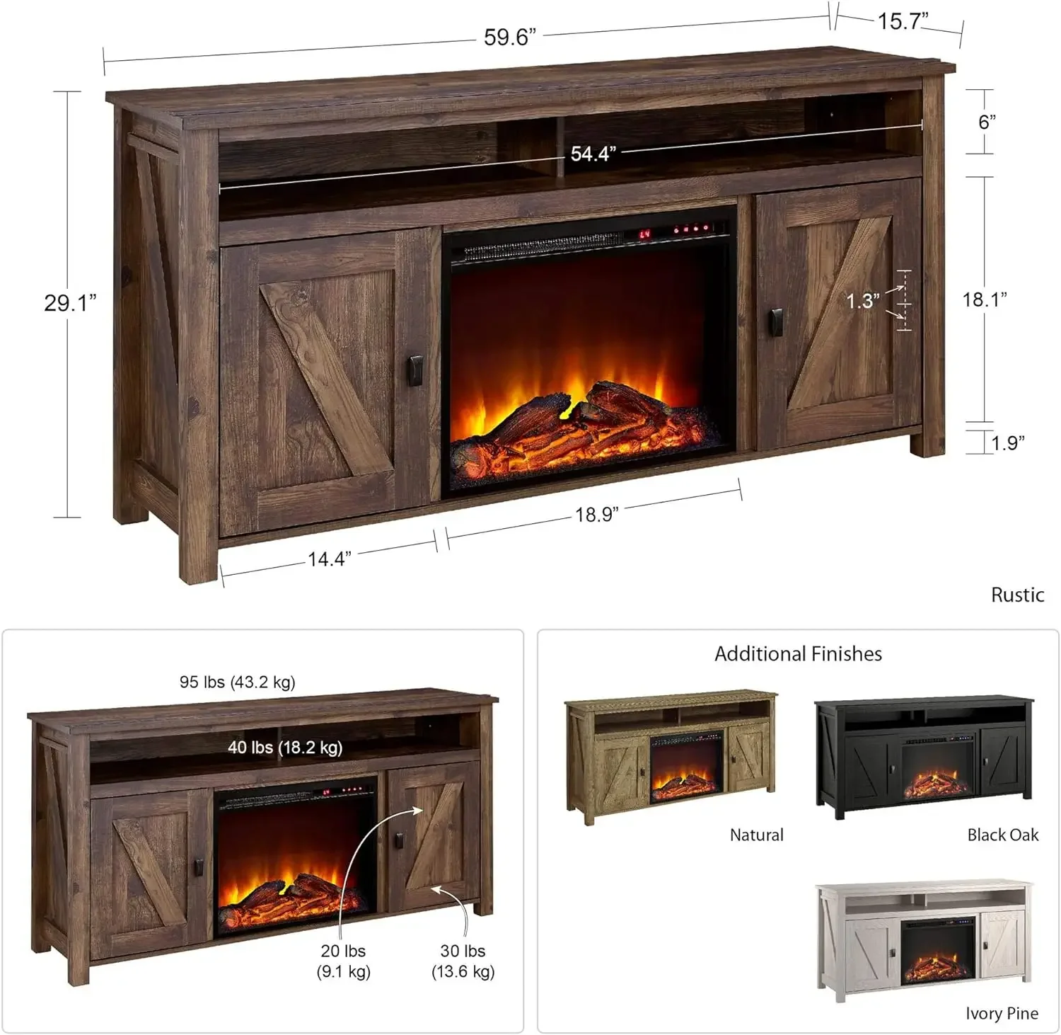 American Farmington Fireplace TV Console, Console for s up to 60 ", Ivory Pine