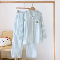 2026 New Spring/Summer Japanese Women's Striped Pajama Set 100% Cotton Long Sleeve Long Pants Two Piece Set Thin Home Clothing - Image 4