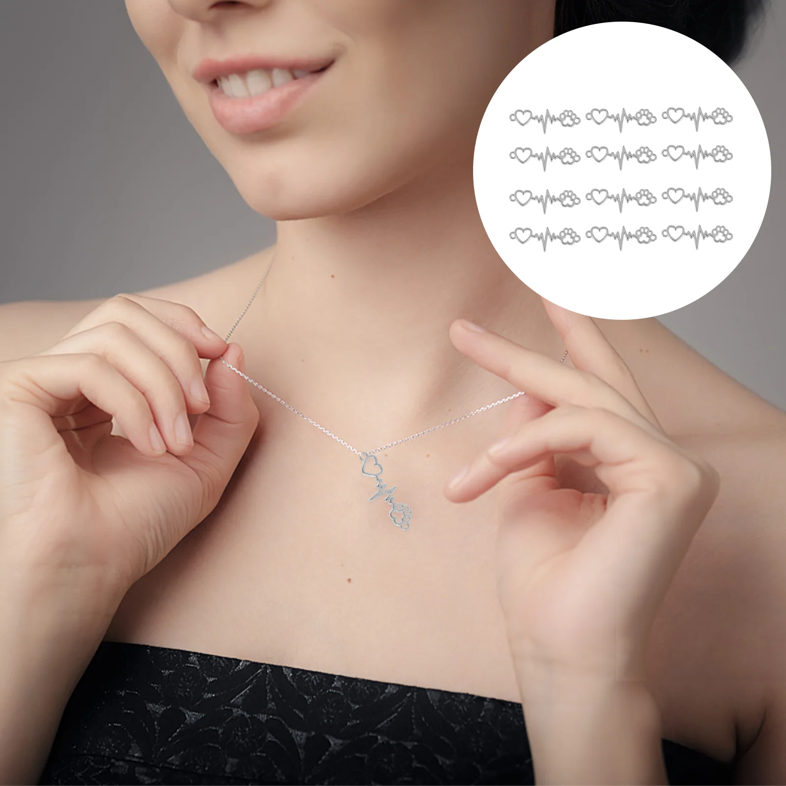 

Ushobe Heart Bracelet 100Pcs Heart Connector Charms Heart Paw Charm Lifeline Pulse Heartbeat Charms Diy Bracelet