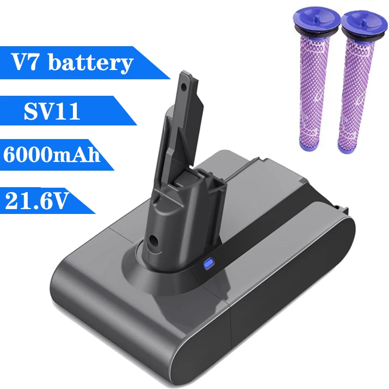 Batteria Per Dyson V7 Sv11 Animal Trigger + Motorhead Pro Fluffy Materasso Aspirapolvere 21.6V + 2 Pezzi Filtri Per Dyson V7 Serie