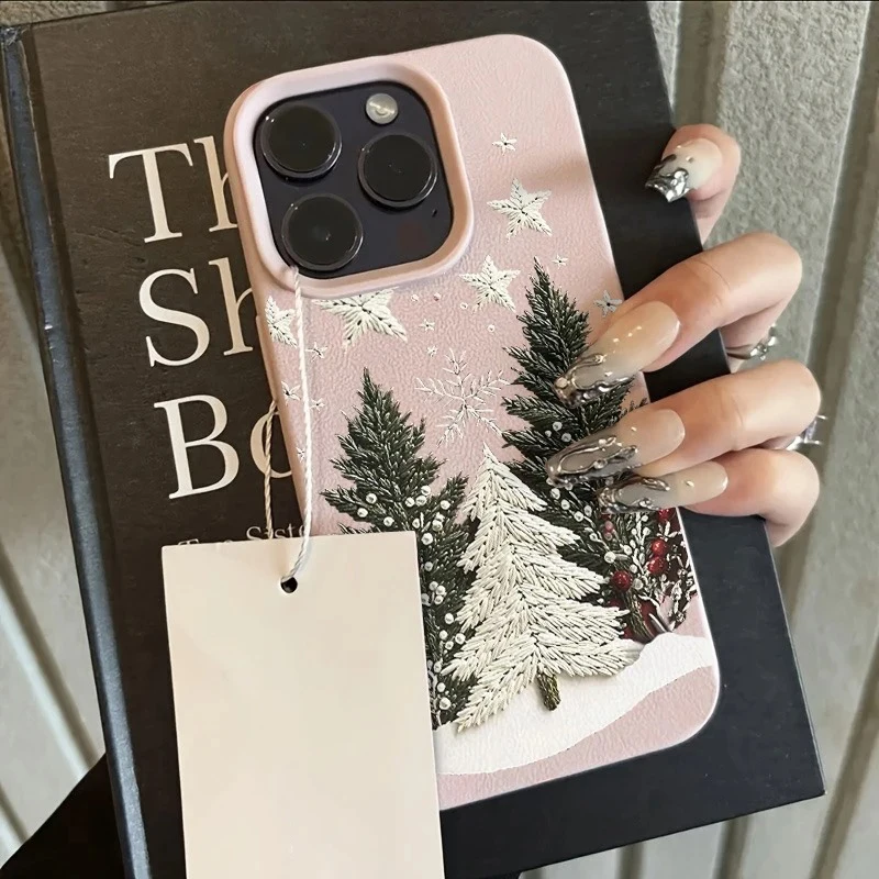 Festive Christmas Tree Lychee Texture Soft Phone Case Cover