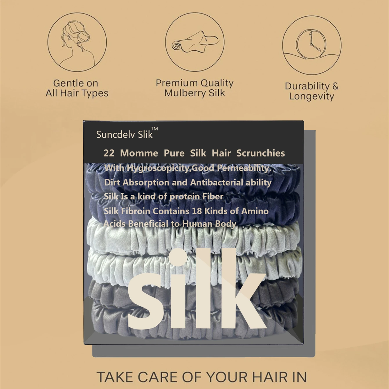 6PCS 100% Pure Mulberry Silk Hair Scrunchie Handmade Hairbands Women Girl Hair Accessories Pure Color Natural HairTies Box - Image 2