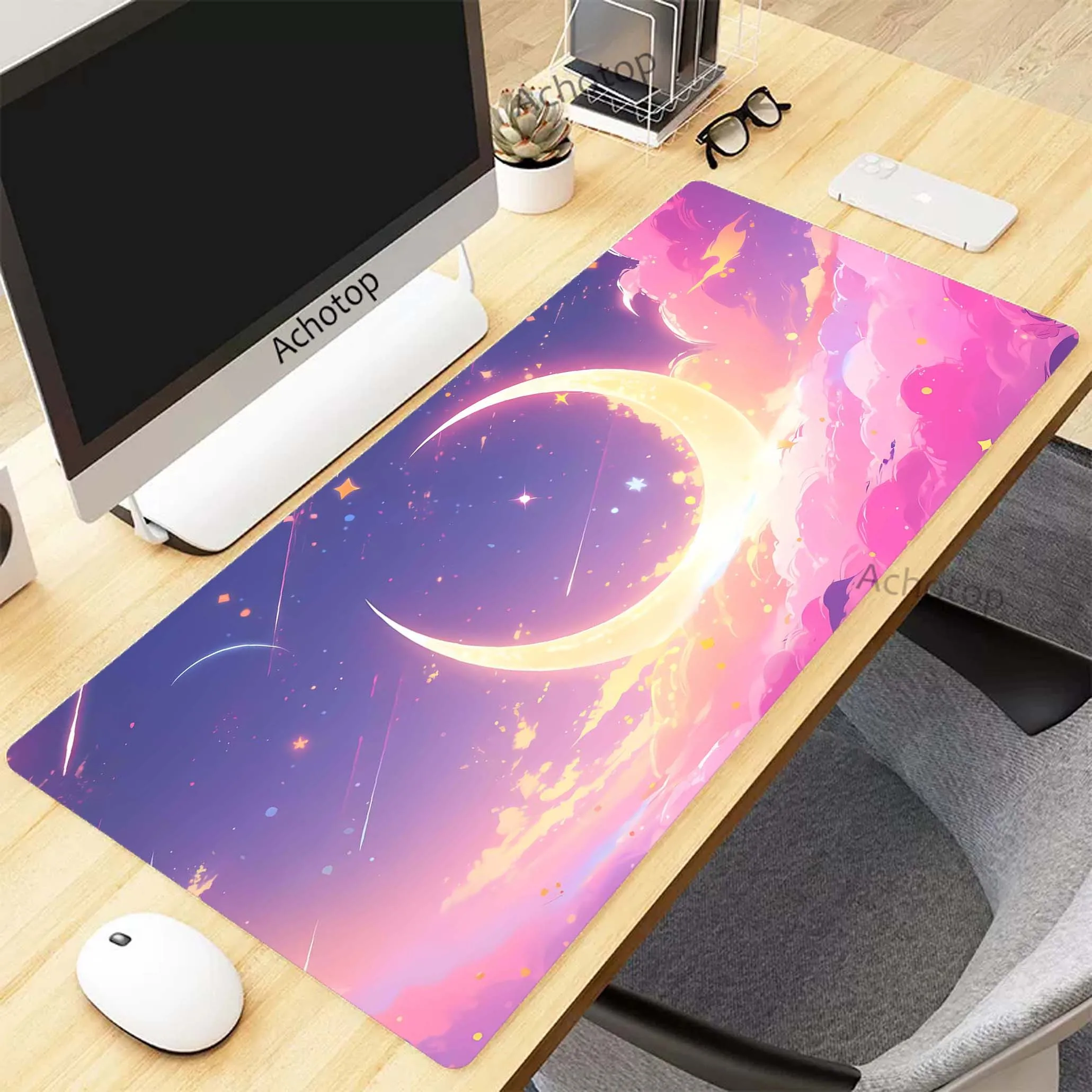 

Sky Cloud Pink Moon Gamer Mousepad Large Gaming Mouse Pad Computer Keyboard Pads Locking Edge Mouse Mat XXXL Anti-slip Desk Mat
