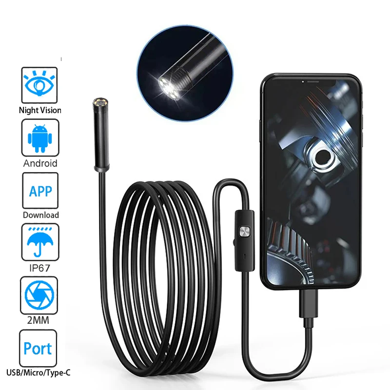 Endoscopio 3 en 1 para coche, minicámara con Cable Android de 5,5mm, Micro  USB tipo C, boroscopio Digital de visión nocturna, resistente al agua, LED,  gran oferta - AliExpress