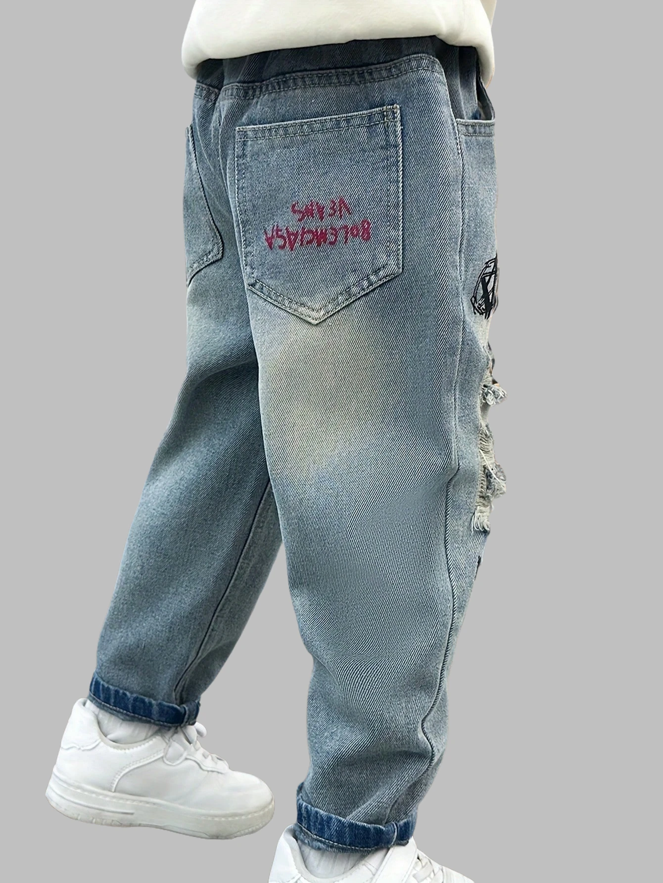 소년 및 청소년용 봄철 루즈핏 작업복 청바지, 일상복, 학교, 여가 및 야외 활동에 적합합니다.