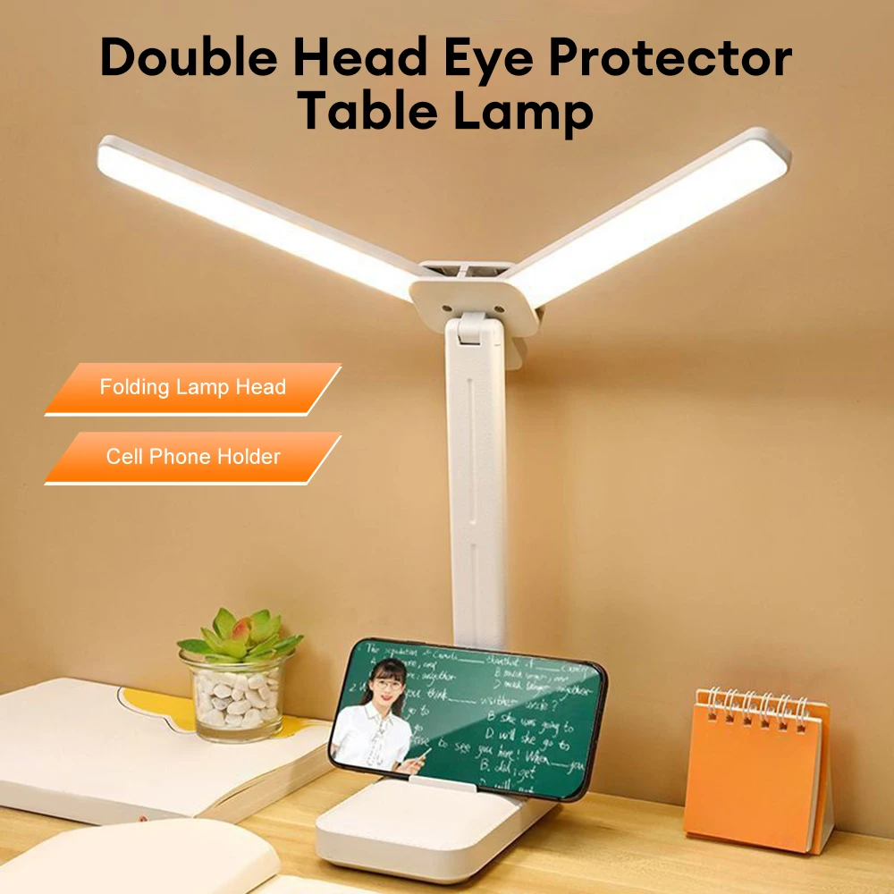 

Double Head LED Table Lamp Foldable Desk Light Rechargeable Night Light Eye Protection Reading Lamp Touch Dimming Bedside Light