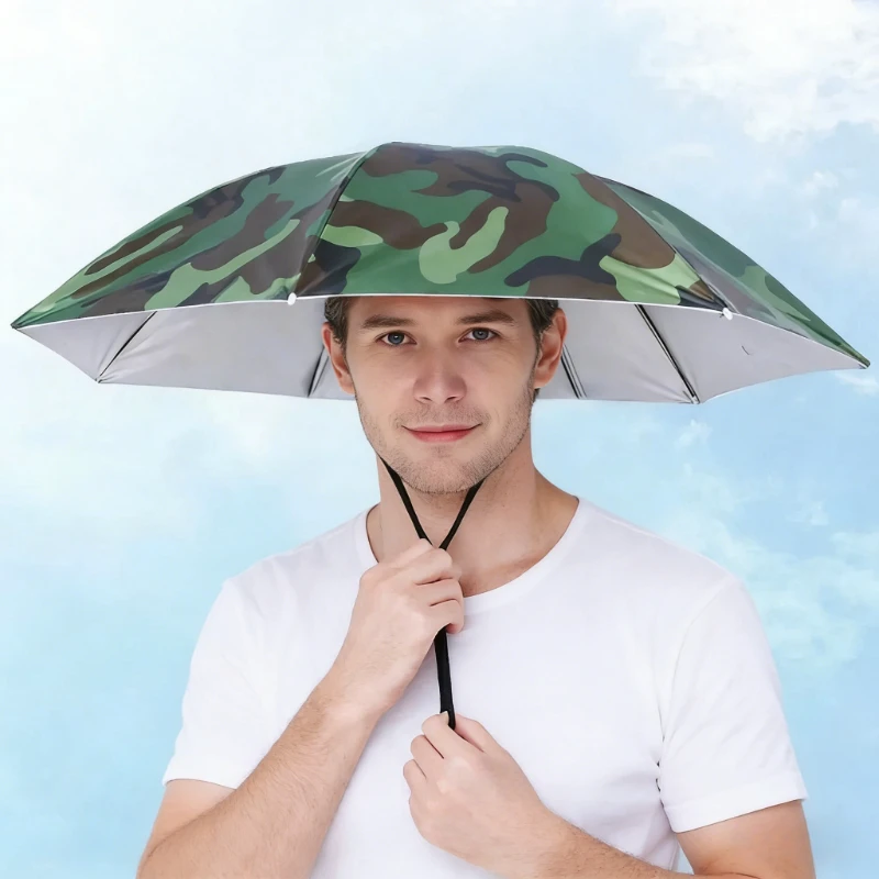 Chapeau parapluie pêche porté tête anti-vent pliable portable plage camping équipement extérieur