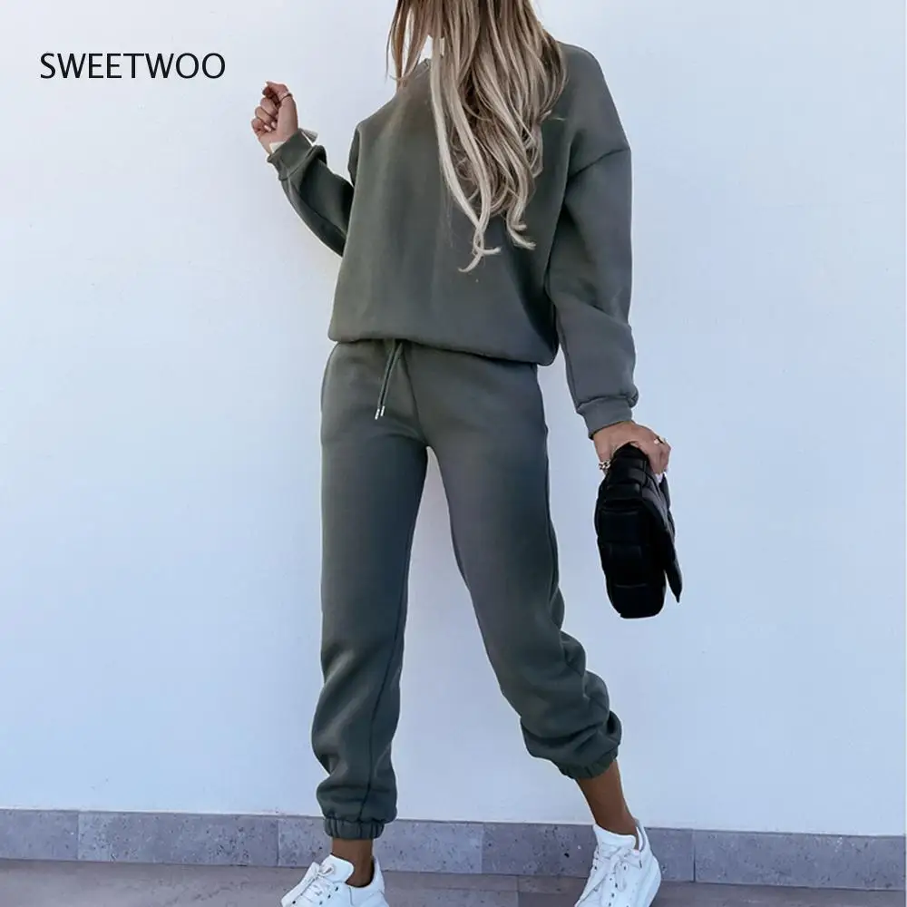 Winter Two Piece Set Tracksuit Suit Sets Casual Women  Pullovers Pants Sportswear Femme Clothing Chandal Mujer Invierno