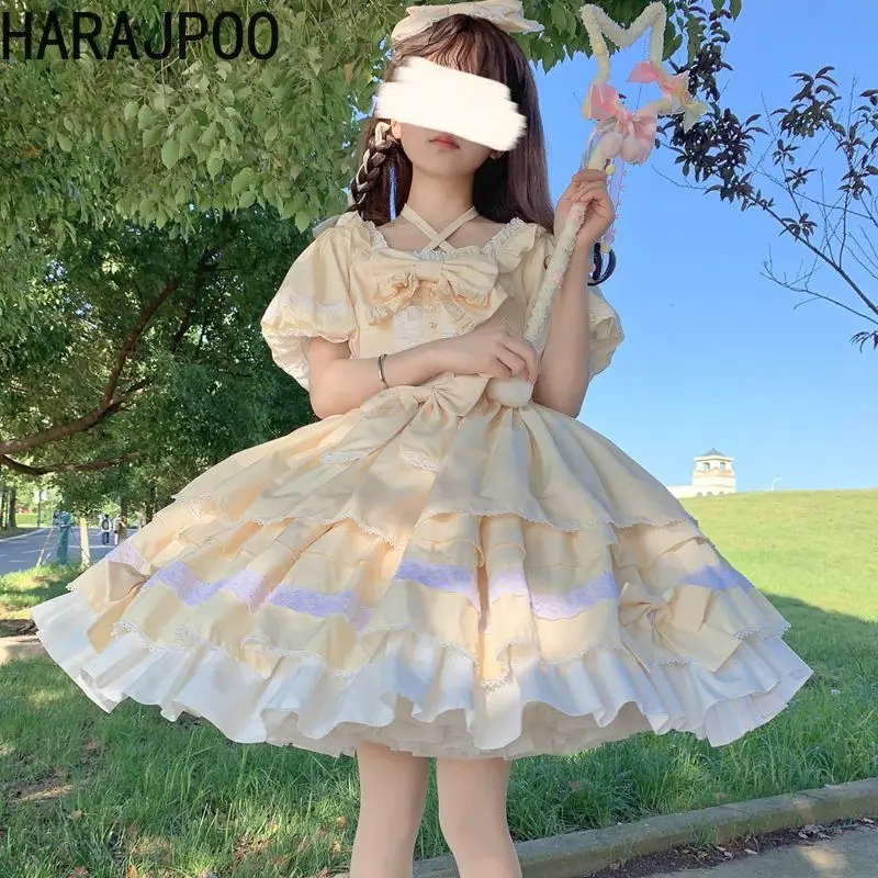 

Женское Короткое платье в Корейском стиле Harajpoo Y2K, оригинальный дизайн, одежда в стиле Лолита с коротким рукавом, весна-осень 2024