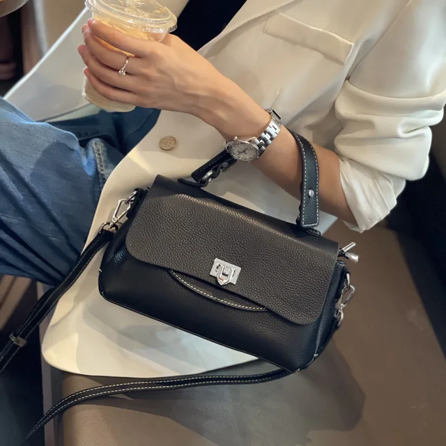 Women's Genuine Cowhide Leather Solid Color Crossbody Bag Casual Ladies Commute Handbag Luxury Designer Messenger Shoulder Bag 5