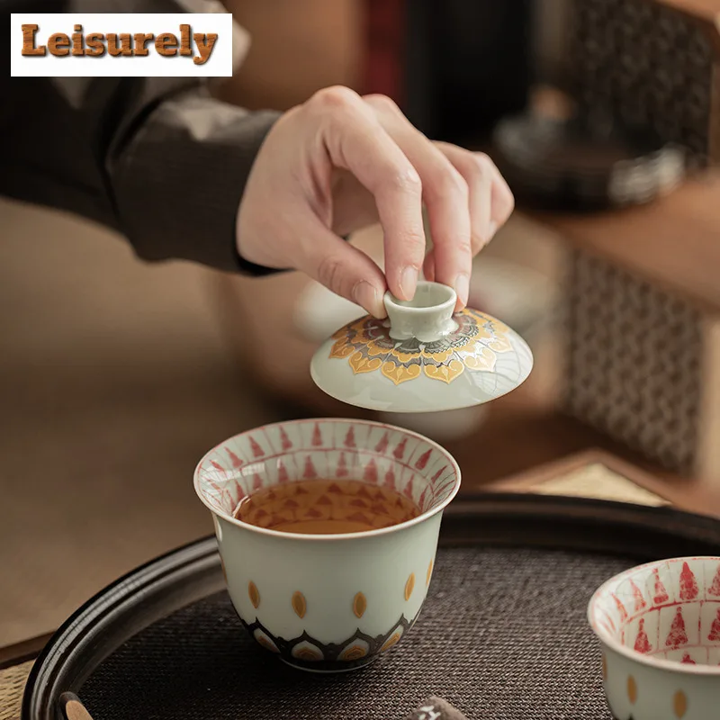 150ML Grass Grey Gaiwan Zen Thousand Buddhas Ceramic Tureen Household Tea Brewing Cover Bowl Tableware Supplies Ornaments Craft