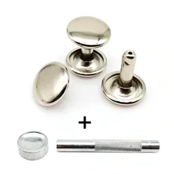 50 - Pack High - Quality Metal Double Cap Round Rivets with Tool - Ideal for Leatherwork and Crafting (Silver with tools)