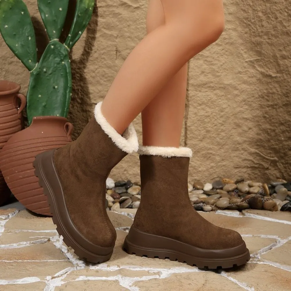 2025 new Winter Plush Women Short Boots Fashion Platform Thick Heel Ankle Booties Autumn Winter Keep Warm Shoes