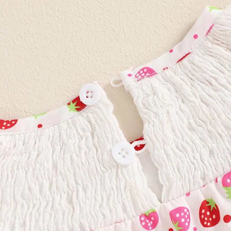 Baby Girl Strawberry Outfit Strawberry Print Smocked Romper Short Sleeve Jumpsuit Birthday Overall Summer Clothes 5