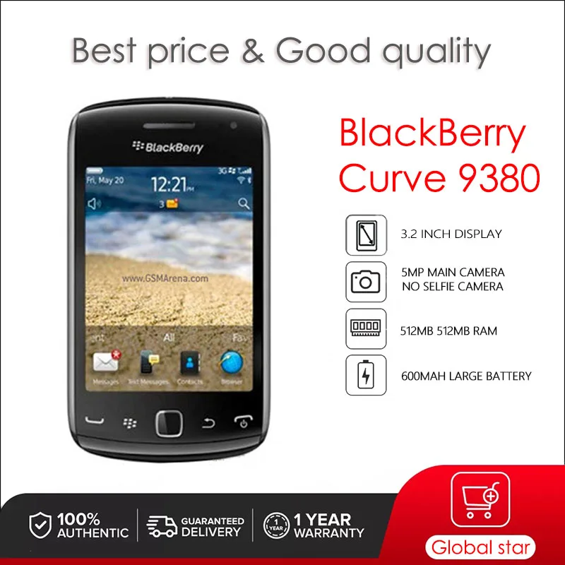 

BlackBerry Curve 9380 Восстановленный Оригинальный разблокированный сотовый телефон 512 МБ 512 МБ RAM 3MP камера Бесплатная доставка