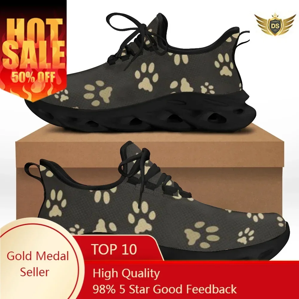 Cute Pet Footprint Print Women Mesh Swing Sneakers Breathable Lace Up Platform Shoes For Ladies Casual Zapatillas