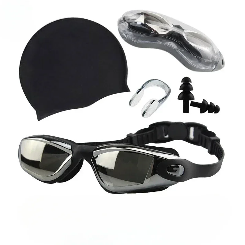 Silicone Swimming Cap Electroplating High Definition Swimming Set Goggles Set for Adults Men and Women goggles swimming goggles