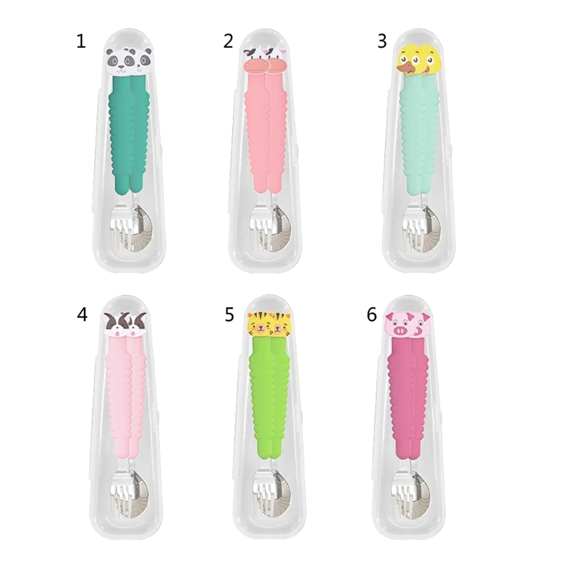 

Silicone Stainless Steel Spoon and Fork Set for Babies Safe Tableware Set H37A