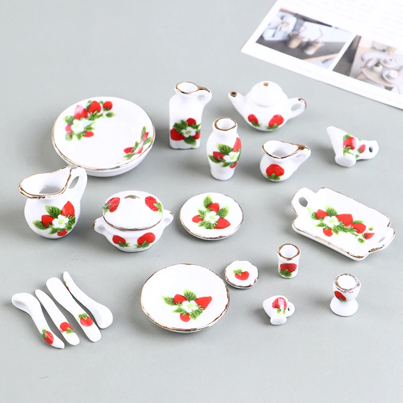 1 Set 1:12 Miniature Doll House Flower Patten Porcelain Coffee Tea Cups Ceramic Tableware Dollhouse Kitchen Accessories