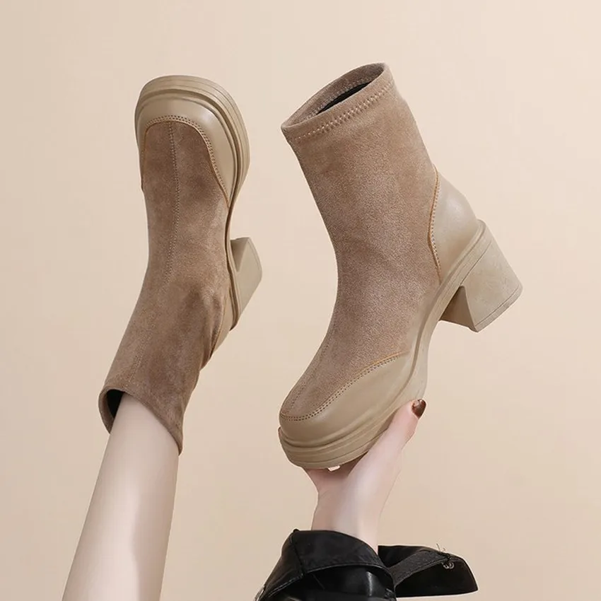 2023 Autumn Boots Women Shoes Woman Boots Fashion Round toe Ankle Boots  Winter Elastic Black Boots Comfortable Botas 34-39