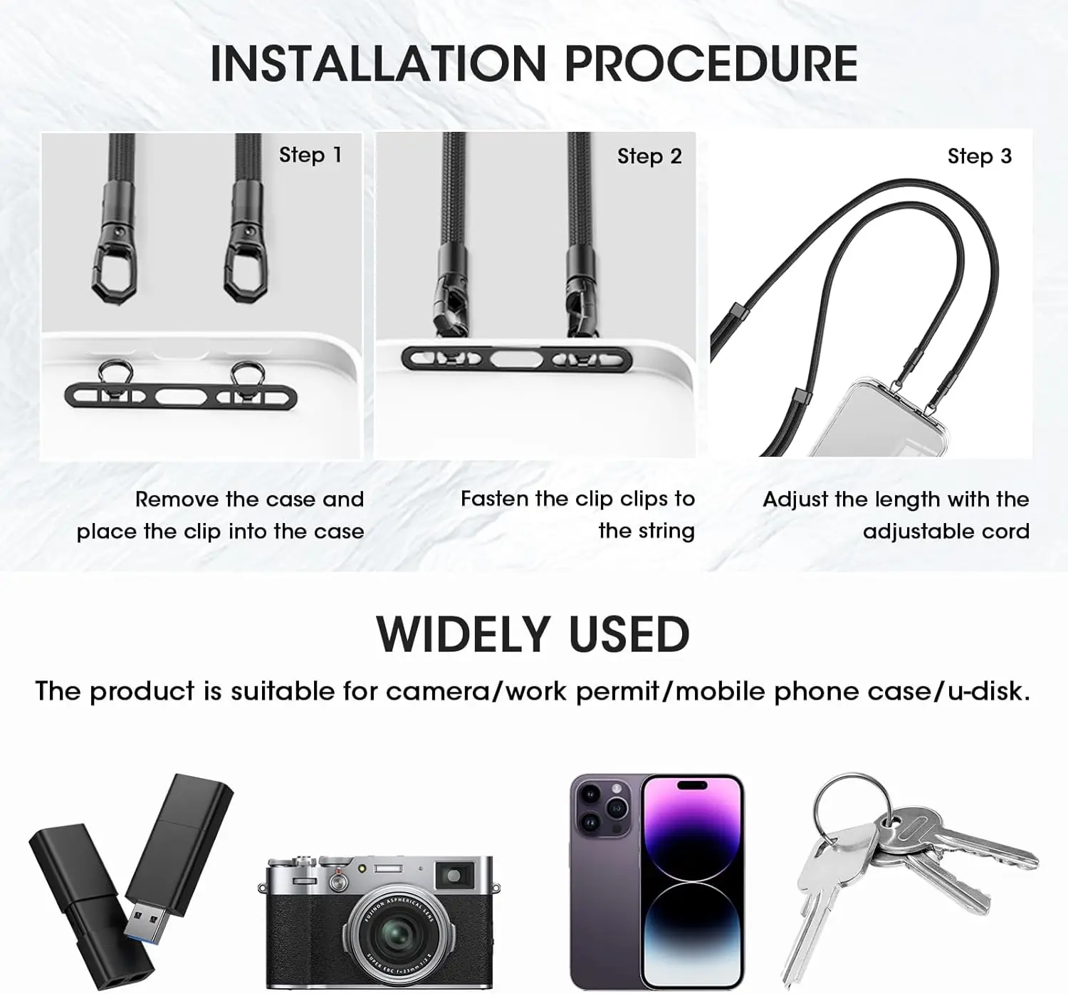 Cell Phone Lanyard, Upgraded Double Buckle Hole Ring Cell Phone Lanyard Patch and Adjustable Neck Strap No-Residue Adhesive-Free 6