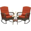 Outdoor Wicker Rocking Chairs, 3 Pieces Patio Furniture Rattan Rocker Chairs Wicker Rocking Bistro Set with Cushions and Side Ta 1