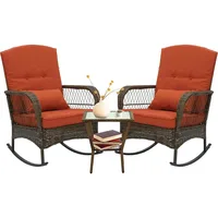 Outdoor Wicker Rocking Chairs, 3 Pieces Patio Furniture Rattan Rocker Chairs Wicker Rocking Bistro Set with Cushions and Side Ta 1
