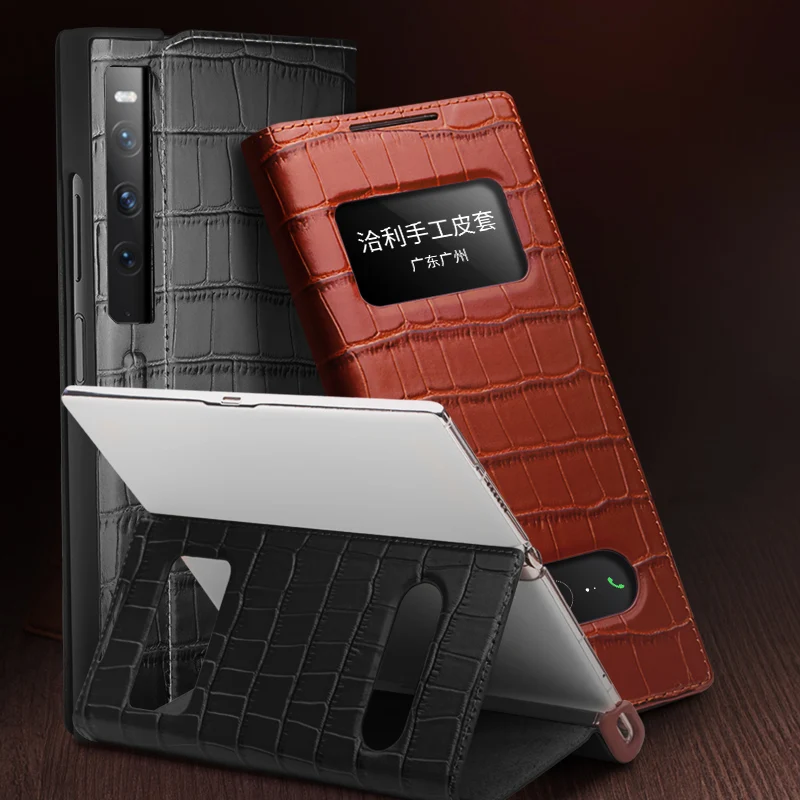 Qialino Case For Huawei Mate Xs2 Genuine Leather Business Luxury Folding Screen Flip Cover Protective Crocodile Cases