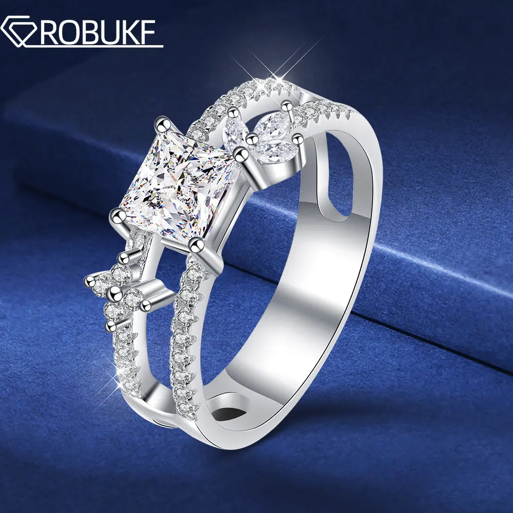 

Luxury 1ct Princess Cut Real Moissanite Engagement Ring for Women 925 Sterling Silver 18k White Gold Plated Wedding Jewelry Ring