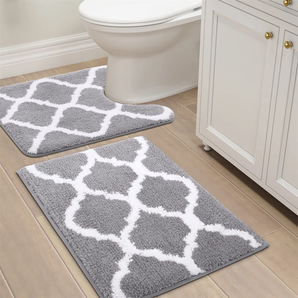 2pc Bathroom Rugs Sets 2 Piece, Velvet Foam Bath Mat - Non-Slip, Machine Washable  Bath Rugs-Dries Quickly, Ultra Soft Bath Mats for Bathroom, Grey Bathroom  Rug Set suitable for bedroom, living room