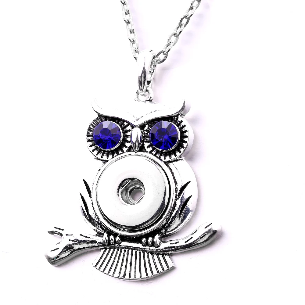 10pcs Vintage Crystal Rhinestone Owl 18mm Snap Button Necklace for Women Snaps Jewelry