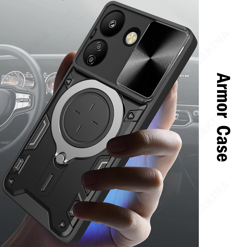 Armor Funda for Xiaomi Redmi 13C 12C Case Slide Camera Lens Protection Ring  Stand Back Cover for Redmi 11A 12C 4G Cases - AliExpress