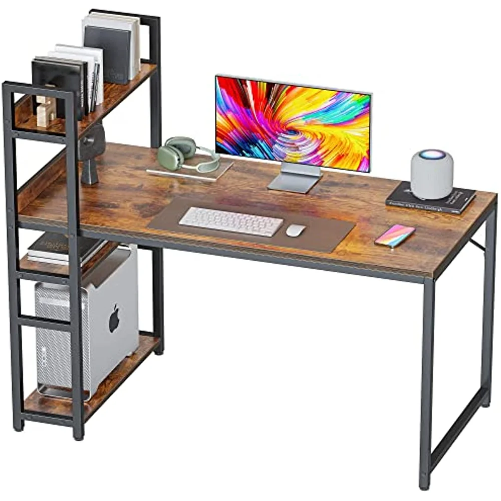 2023 CubiCubi Computer Desk 55 inch with Storage Shelves Study Writing Table for Home Office,Modern Simple Style, Rustic Brown