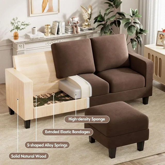 Convertible Sectional Sofa Couch, L-Shaped Sofa with Linen Fabric, Movable Ottoman Small Couch , Living Room and Office 5