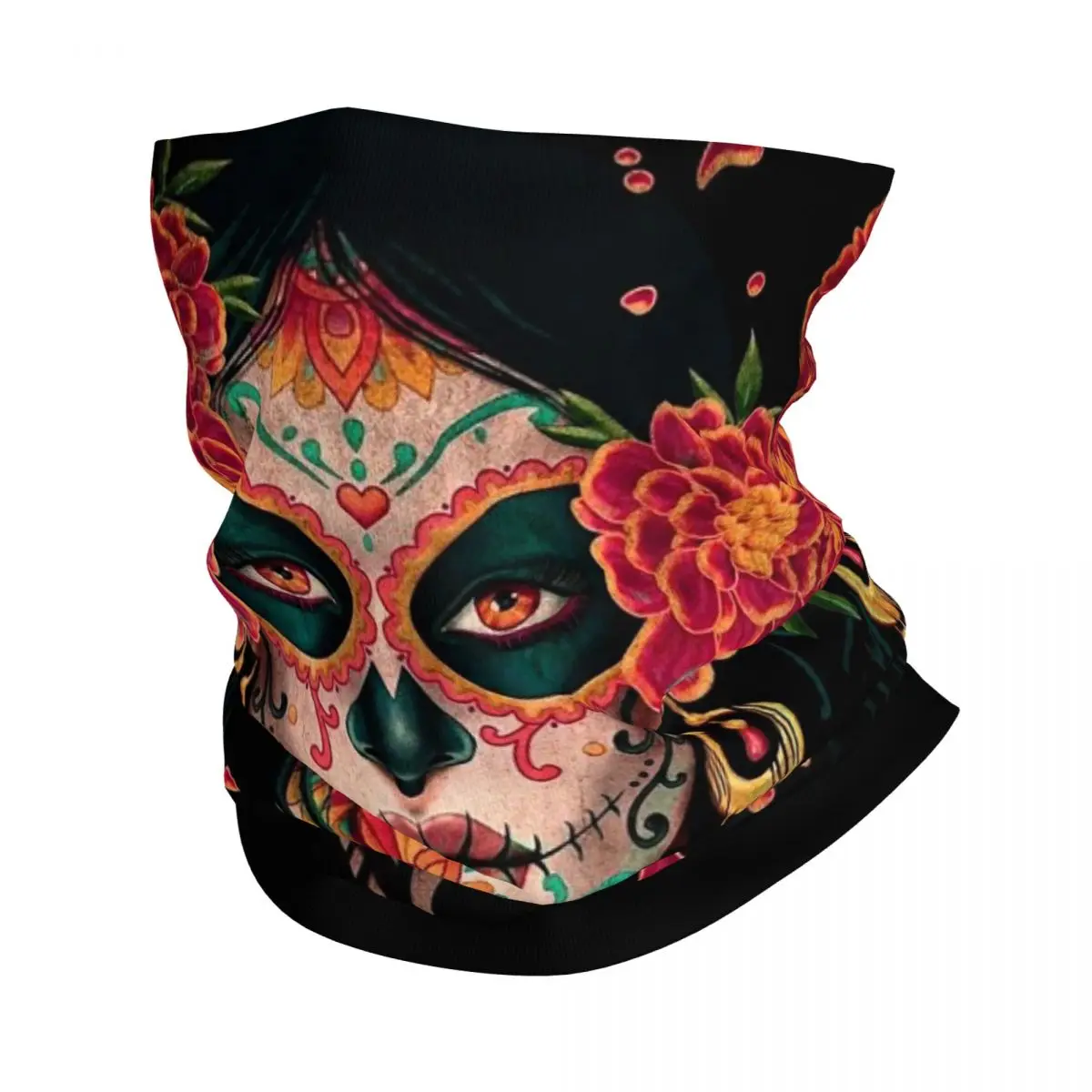 

Sugar Skull Halloween Bandana Neck Cover Printed Mexican Mask Scarf Multi-use Face Mask Fishing Unisex Adult Windproof