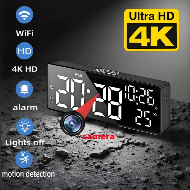 Mini 4K HD Camera, Supports Remote Viewing, Motion Detection, Digital Lights Can Be Turned Off, Ringing Alarm Clock Camera 1