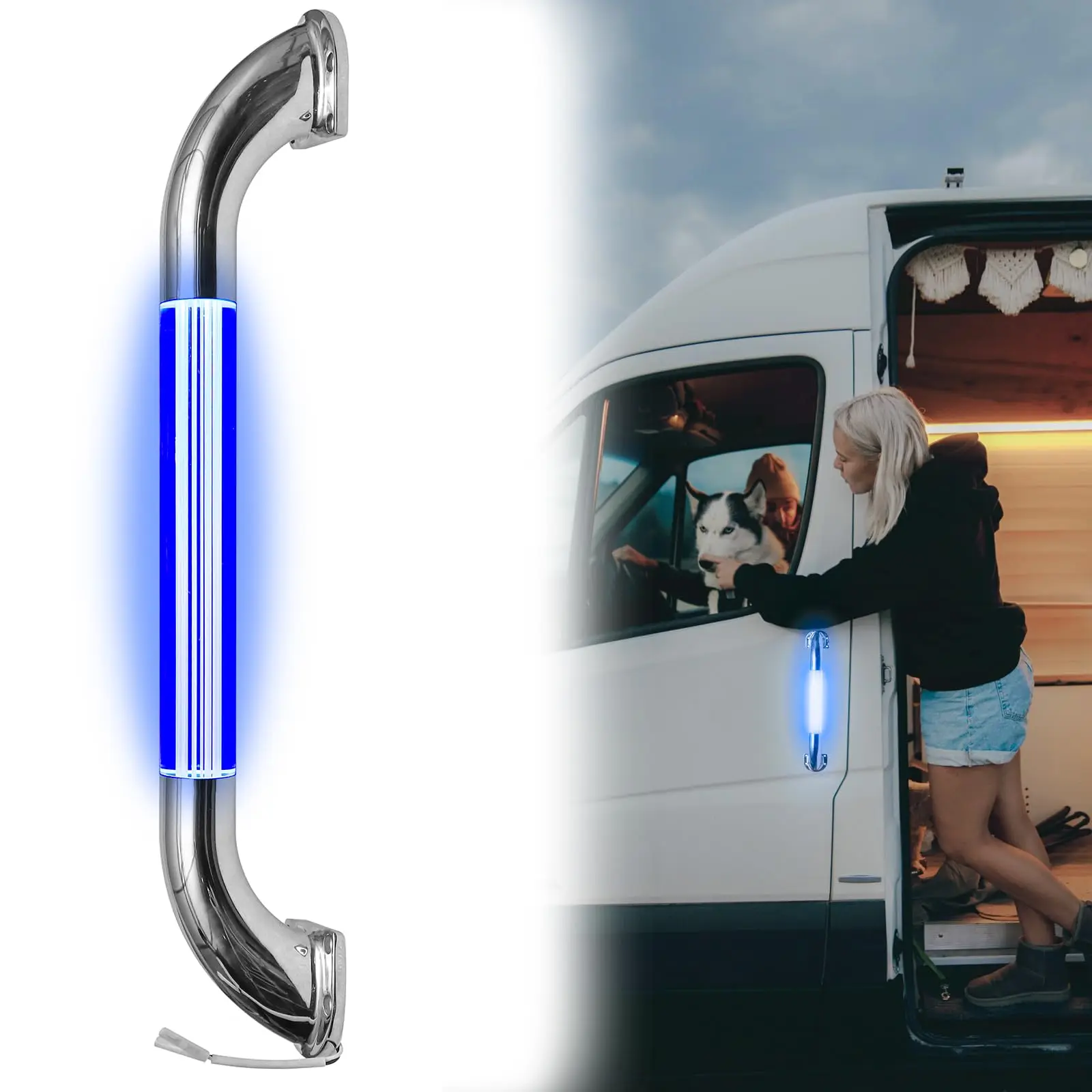 LED RV Armrests, Lighted Assist Handle RV Door Handle Armrest, 18 Inch Stainless Steel, Camper Door Handle Replacement (Blue) rollsrover front left car exterior door handle cap for range rover evoque discovery 5 velar blue