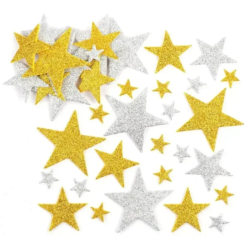 70Pcs Foam Stickers Glitter Star Stickers Glitter Stars Reward Sticker Kids Crafts Scrapbooking Wall Decor Laptop Skateboard