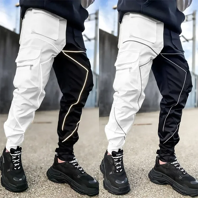Leisure Workwear Pants Mens Printed Reflective Trend Loose Fitting Versatile Pants Sweatpants