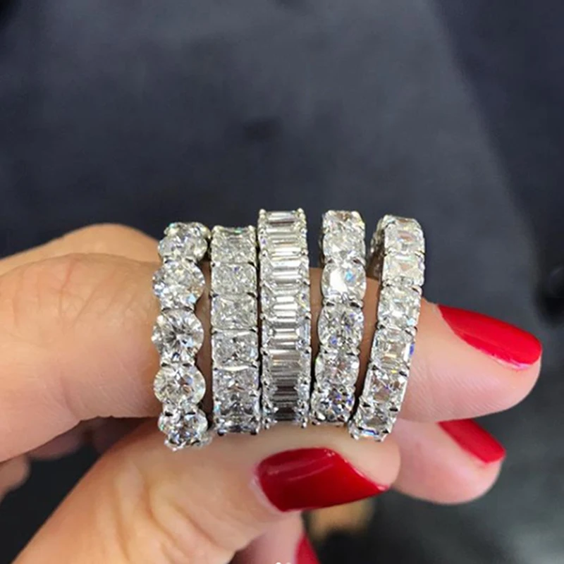 UILZ Handmade Inlay Crystal Zircon Ring Zircon Wedding Band Rings for Women Finger Accessory Party Anniversary Jewelry Gifts