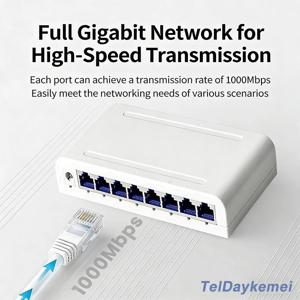 8 Port Gigabit Ethernet Switch10/100/1000Mbps Desktop Network Switch, Plug & Play, Auto MDI/MDIX, RJ45 LAN Hub for Home Office - Imagen 2
