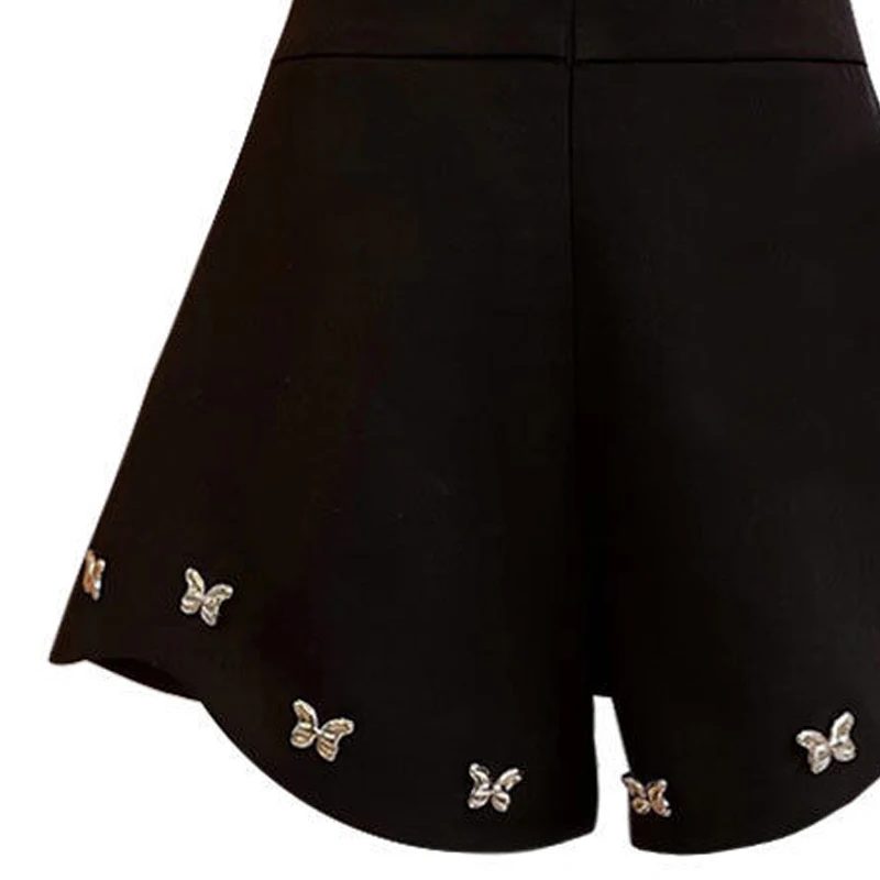 Spring Summer New Solid Color Casual High Waist Wide Leg Trousers Women High Street Loose Zipper Butterfly Patchwork Shorts